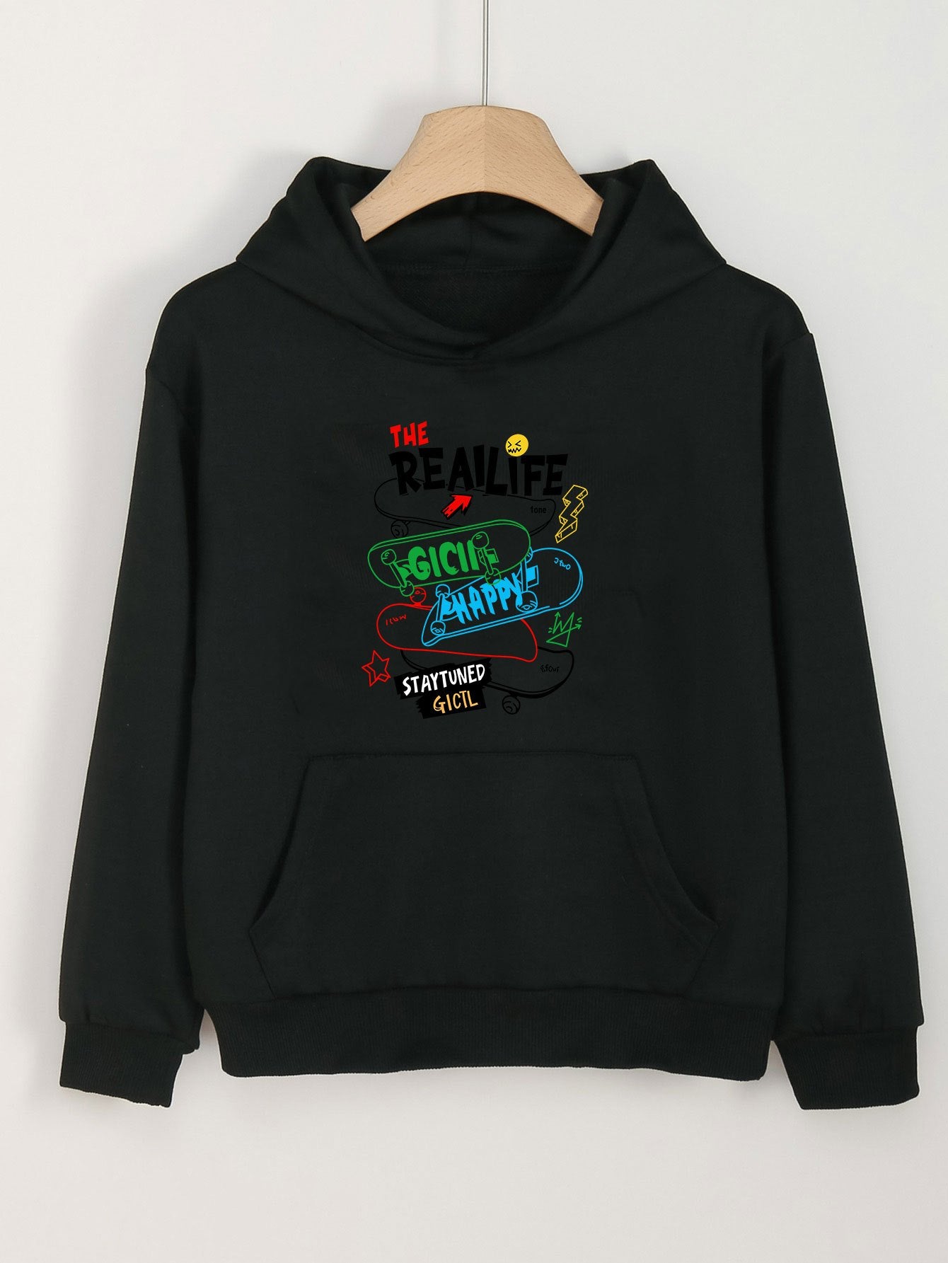 Girls Skateboard Print Hoodie Casual Pullover Top