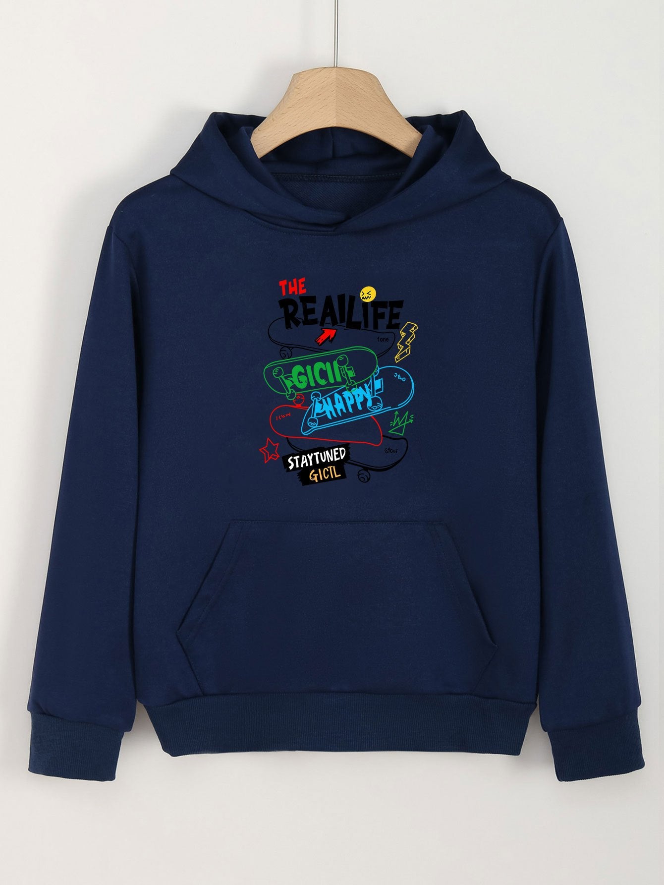 Girls Skateboard Print Hoodie Casual Pullover Top