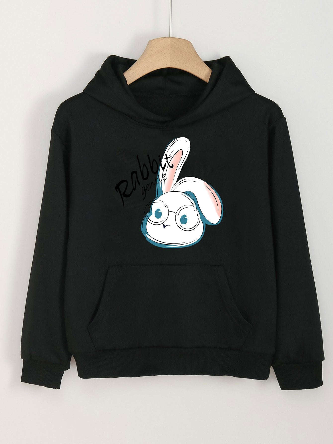 Rabbit Print Hoodie for Girls Kids Casual Pullover Hooded Top