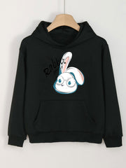 Rabbit Print Hoodie for Girls Kids Casual Pullover Hooded Top