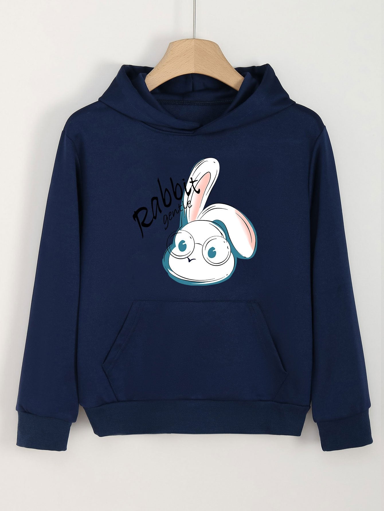 Rabbit Print Hoodie for Girls Kids Casual Pullover Hooded Top