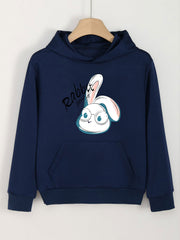 Rabbit Print Hoodie for Girls Kids Casual Pullover Hooded Top