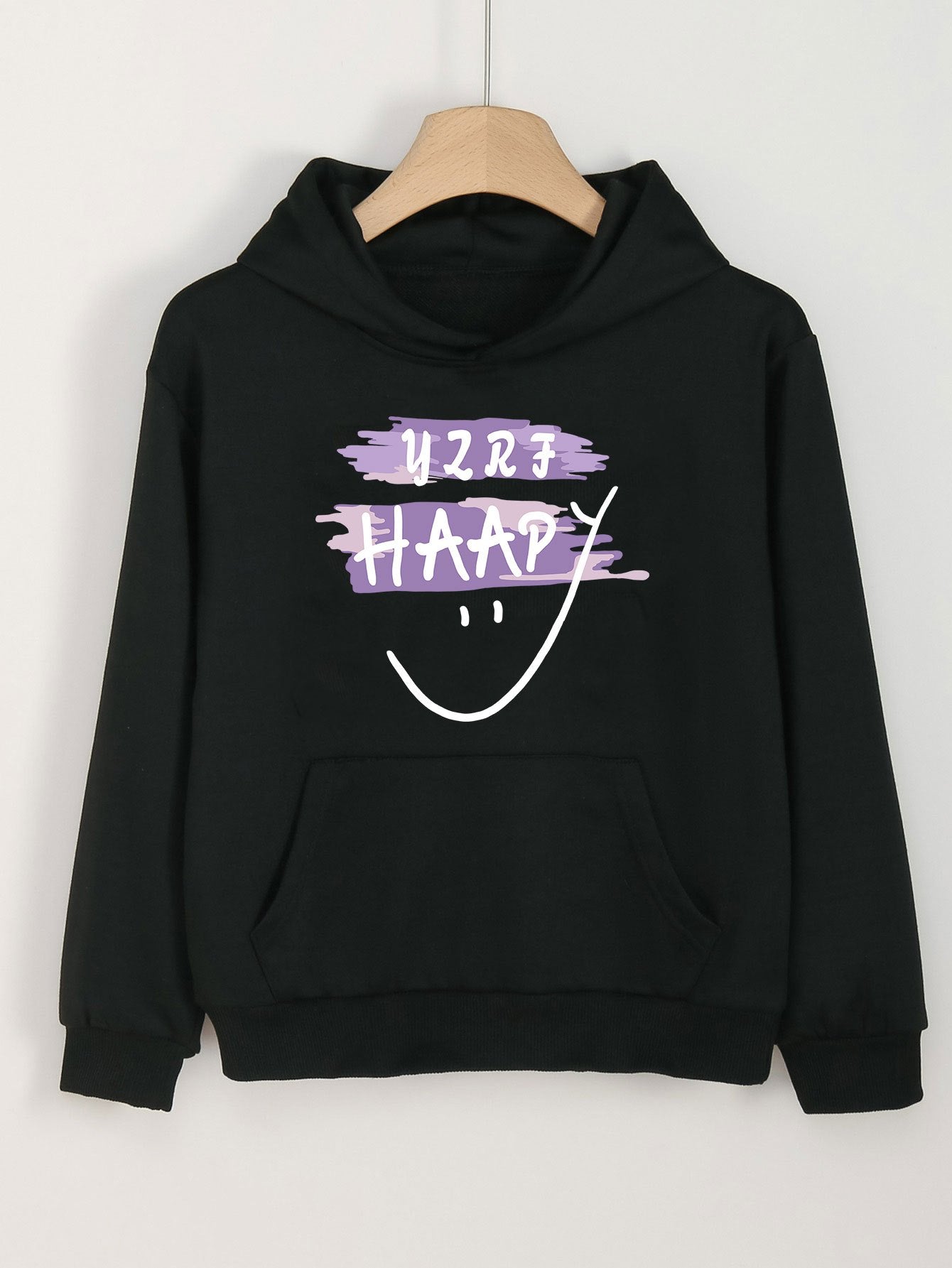 Happy Face Print Hoodie For Girls Kids Casual Pullover Hooded Long Sleeve Top