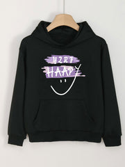 Happy Face Print Hoodie For Girls Kids Casual Pullover Hooded Long Sleeve Top
