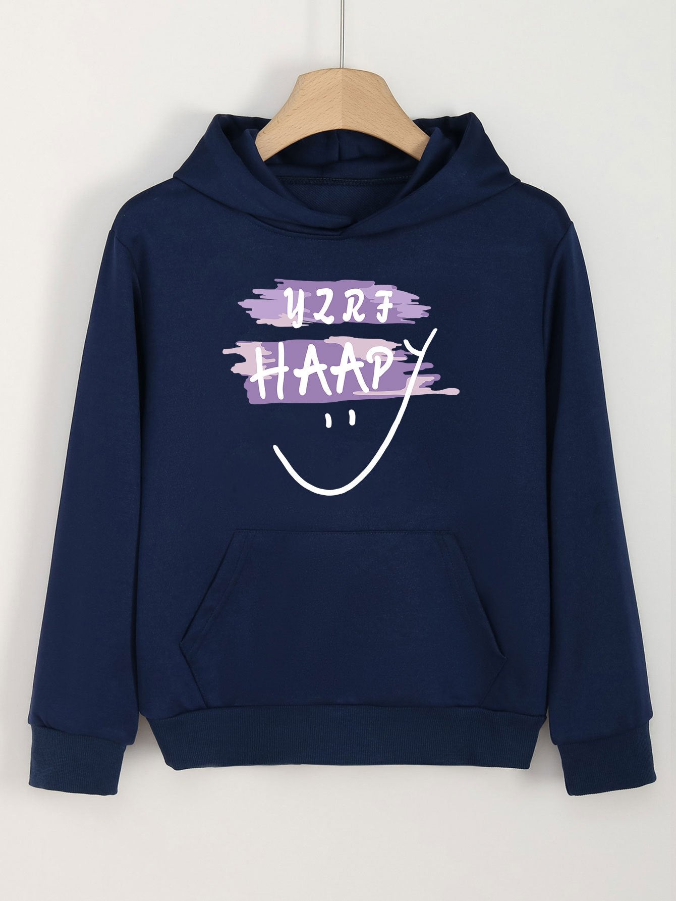 Happy Face Print Hoodie For Girls Kids Casual Pullover Hooded Long Sleeve Top