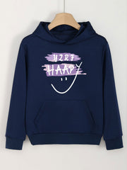 Happy Face Print Hoodie For Girls Kids Casual Pullover Hooded Long Sleeve Top