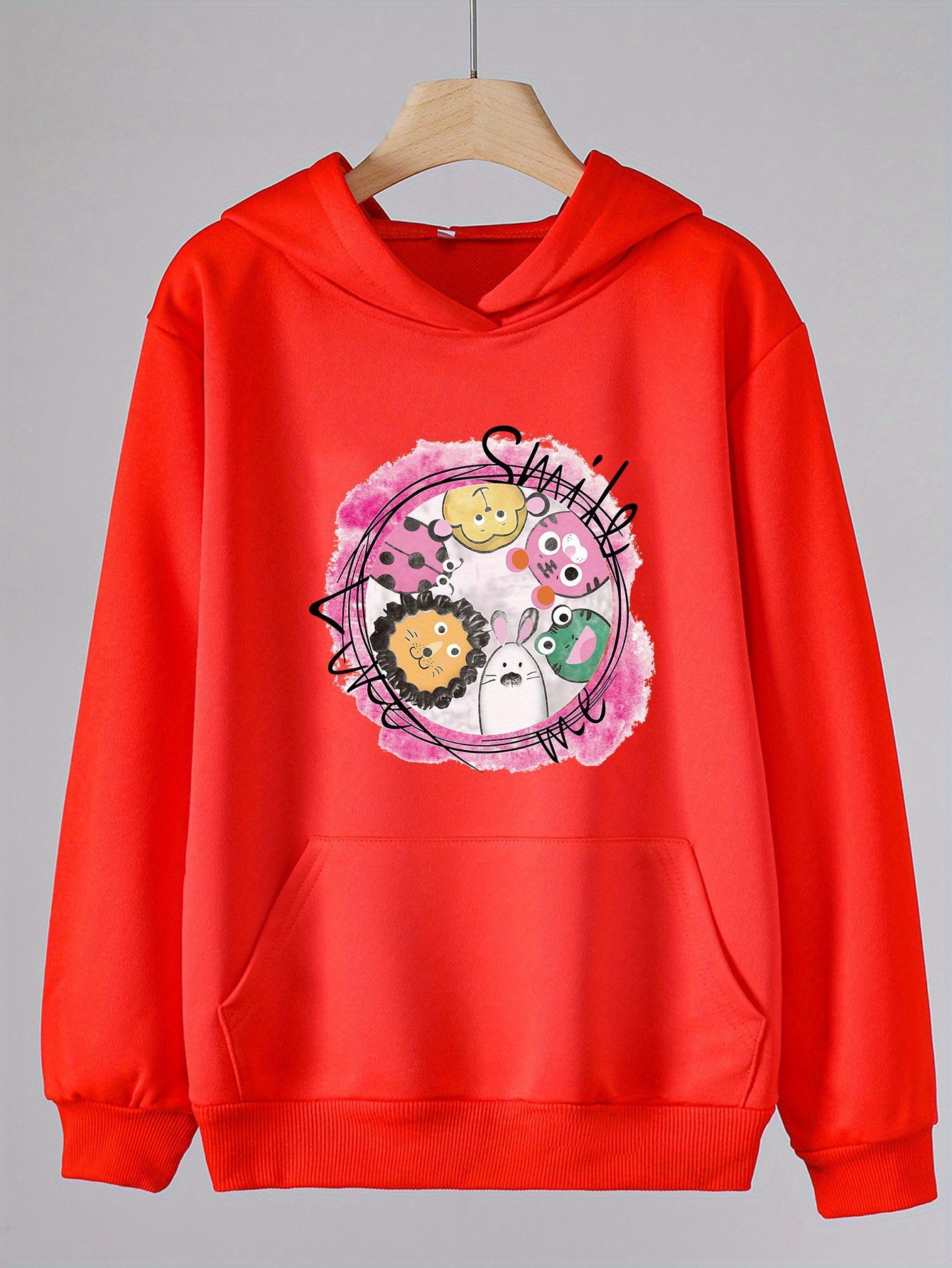 Cartoon Animals Print Hoodie For Girls Kids Casual Pullover