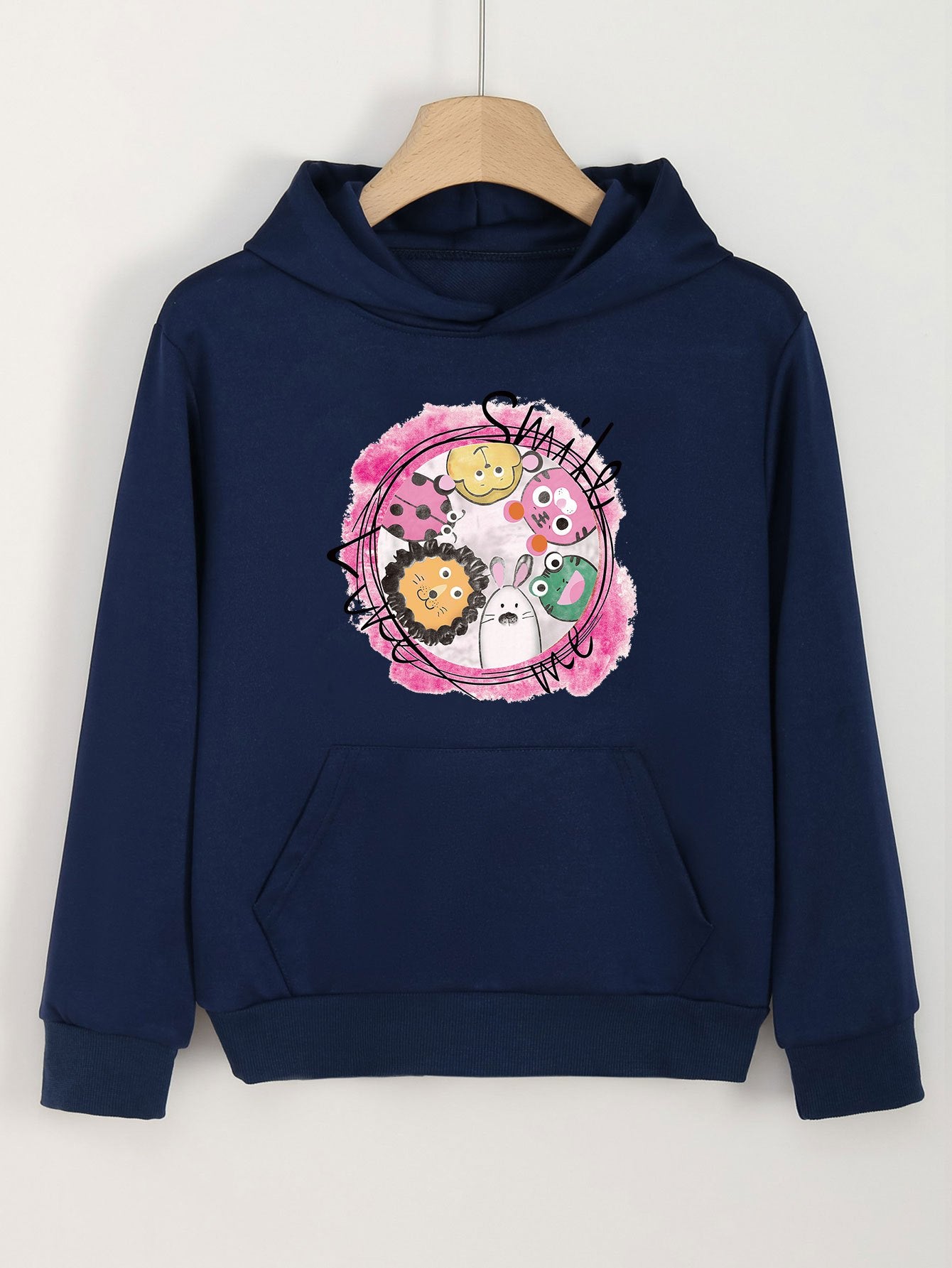 Cartoon Animals Print Hoodie For Girls Kids Casual Pullover