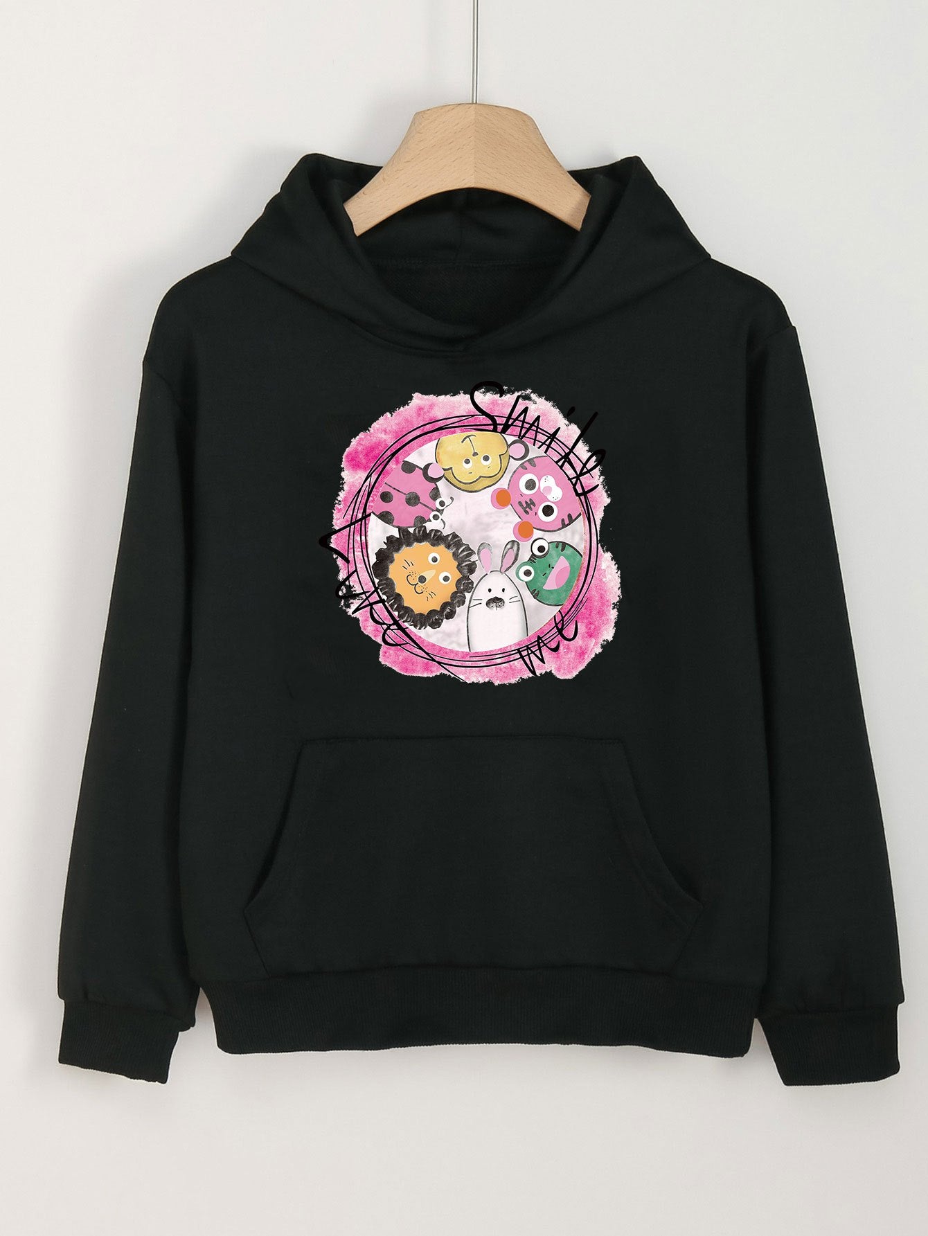 Cartoon Animals Print Hoodie For Girls Kids Casual Pullover