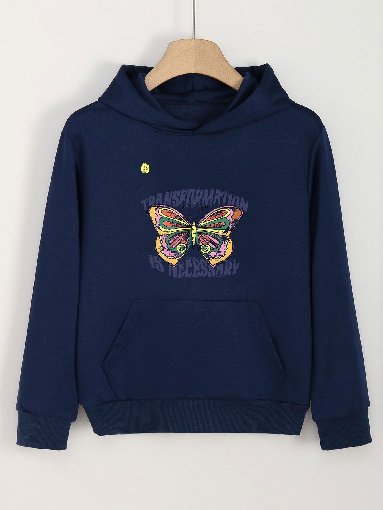 Girls Butterfly Print Hoodie Kids Casual Pullover Long Sleeve Top