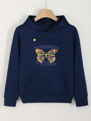 Girls Butterfly Print Hoodie Kids Casual Pullover Long Sleeve Top
