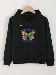 Girls Butterfly Print Hoodie Kids Casual Pullover Long Sleeve Top