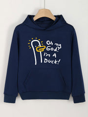 Duck Print Hoodie For Girls Kids Pullover Hooded Top