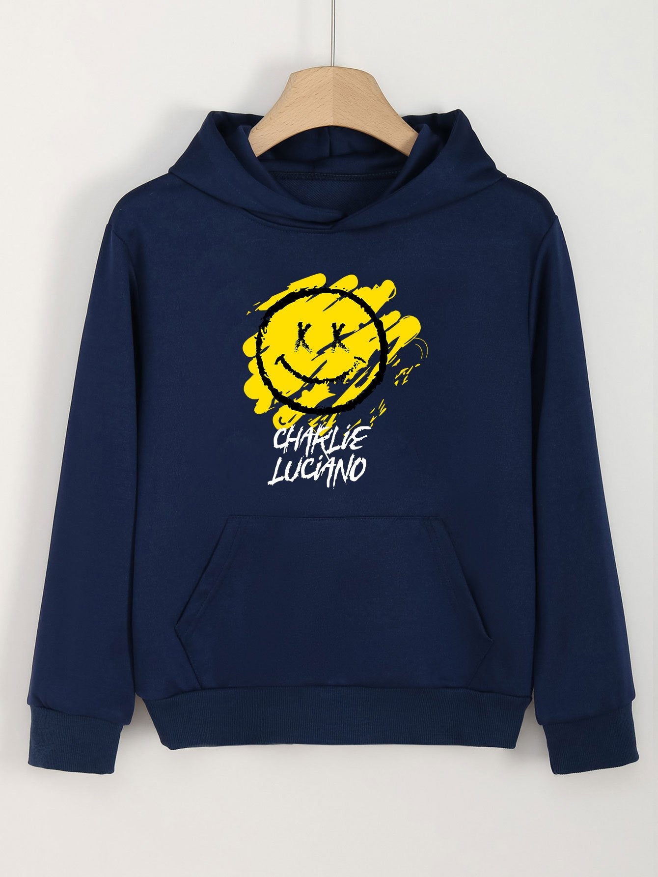 Smile Face Print Hoodie For Girls Kids Casual Pullover Hooded Top