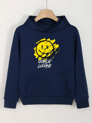 Smile Face Print Hoodie For Girls Kids Casual Pullover Hooded Top