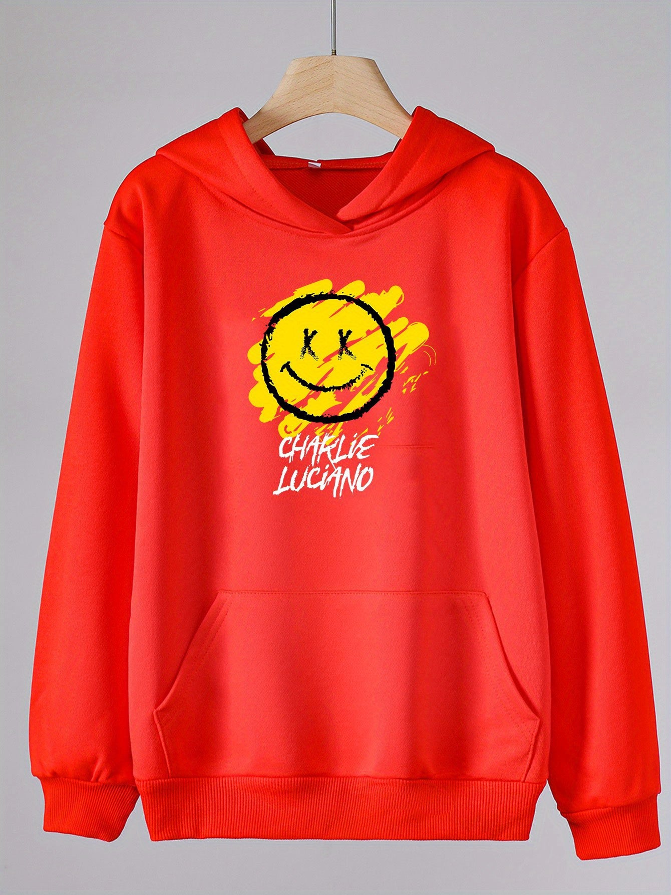 Smile Face Print Hoodie For Girls Kids Casual Pullover Hooded Top