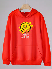 Smile Face Print Hoodie For Girls Kids Casual Pullover Hooded Top