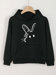 Girls Good Luck Print Hoodie, Casual Long Sleeve Top