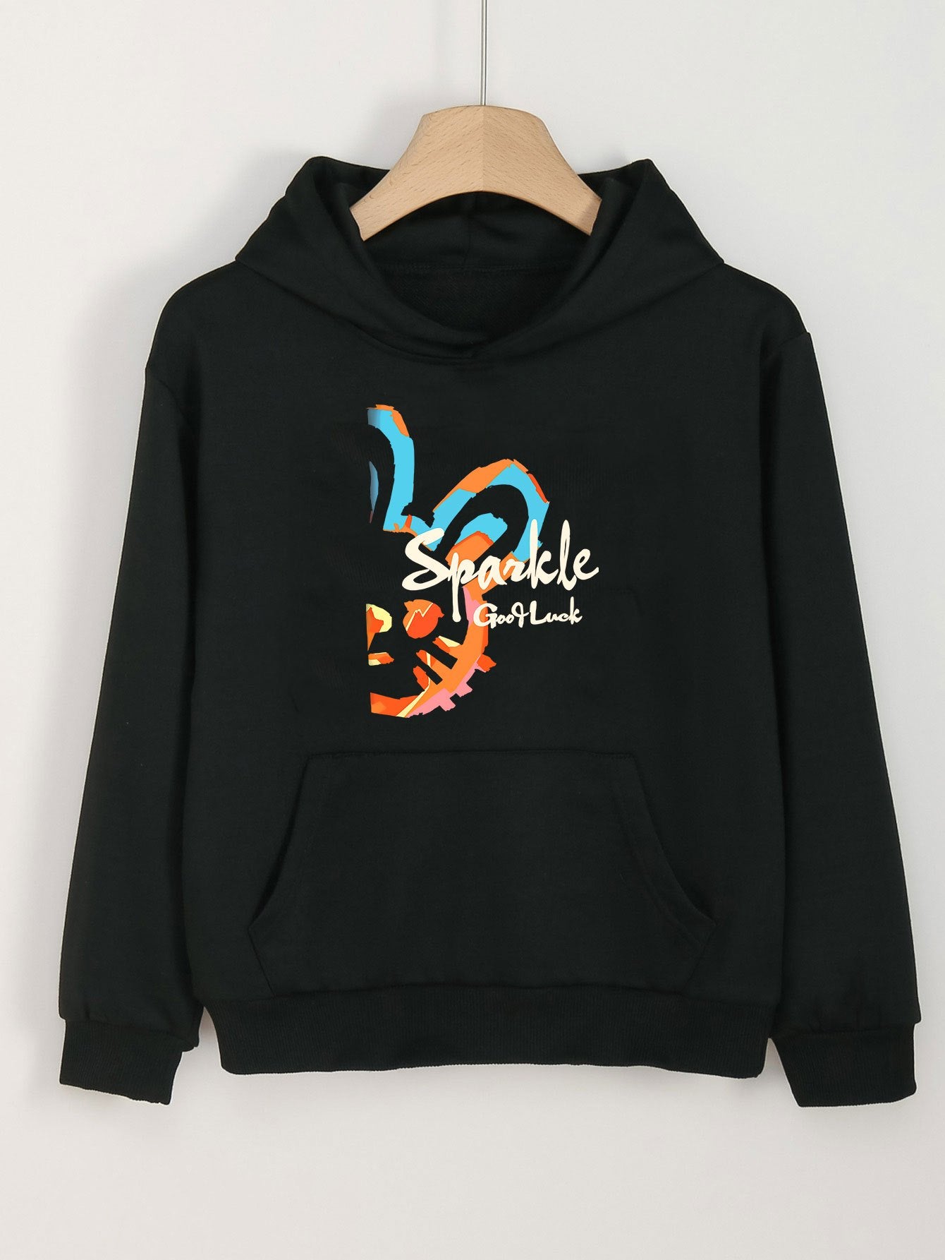 Sparkle Print Hoodie For Girls Kids Casual Pullover Hooded Long Sleeve Top