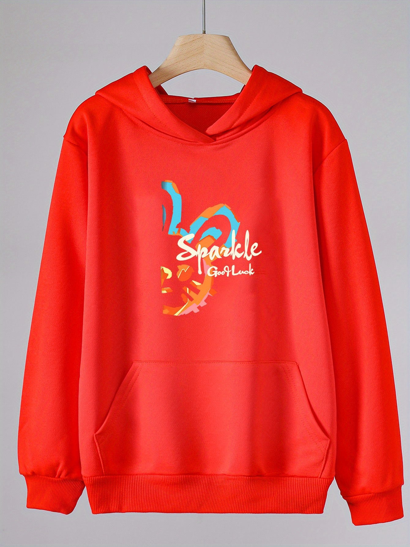 Sparkle Print Hoodie For Girls Kids Casual Pullover Hooded Long Sleeve Top