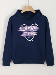 Girl's Blank Ting Print Hoodie Kids Pullover Long Sleeve Top