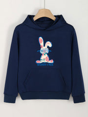 Floral Bunny Print Hoodie for Girls Kids Casual Pullover