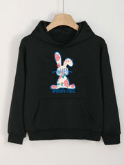 Floral Bunny Print Hoodie for Girls Kids Casual Pullover