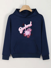 Angel Bear Print Hoodie For Girls Kids Casual Pullover Hooded Long Sleeve Top