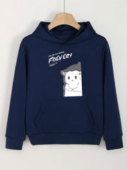 Cat Print Hoodie For Girls Kids Casual Pullover Hood Long Sleeve Top
