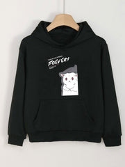 Cat Print Hoodie For Girls Kids Casual Pullover Hood Long Sleeve Top