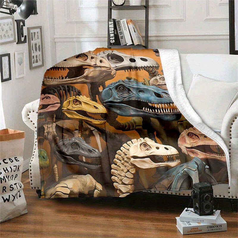 Dinosaur Skull Pattern Camping Blanket Lightweight Flannel Throw