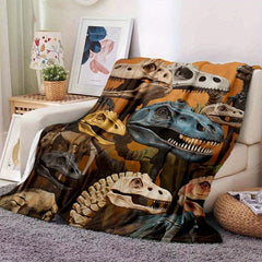 Dinosaur Skull Pattern Camping Blanket Lightweight Flannel Throw