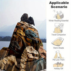 Dinosaur Skull Pattern Camping Blanket Lightweight Flannel Throw