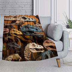 Dinosaur Skull Pattern Camping Blanket Lightweight Flannel Throw