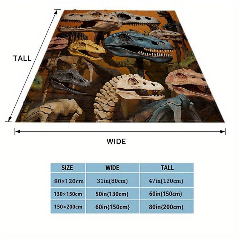 Dinosaur Skull Pattern Camping Blanket Lightweight Flannel Throw