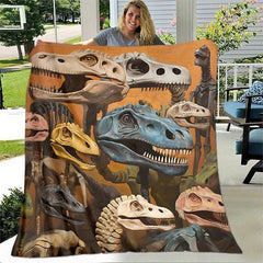 Dinosaur Skull Pattern Camping Blanket Lightweight Flannel Throw