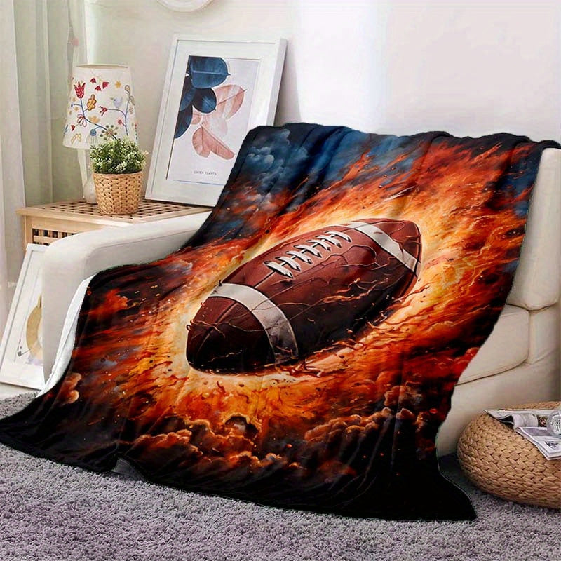 Flame Rugby Portable Camping Thin Blanket Lightweight Flannel Throw Blanket