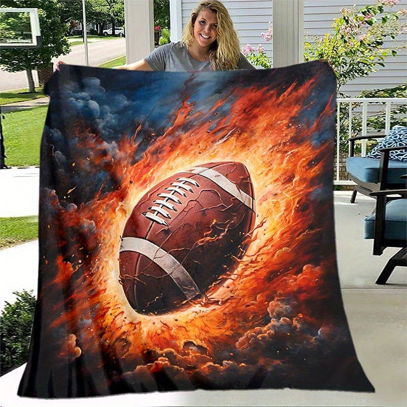 Flame Rugby Portable Camping Thin Blanket Lightweight Flannel Throw Blanket
