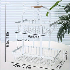 Portable Double Layer Iron Fruit Basket with Wooden Handle