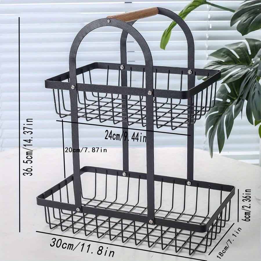 Nordic Style Iron Basket Double layer Portable Fruit Basket