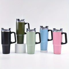 30oz Stainless Steel Vacuum Cup With Handle & Straw
