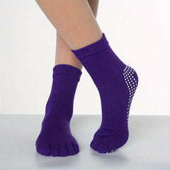 5-Toe Split Yoga Socks Ribbed Stripes Long Grippers Anti Slip
