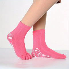 5-Toe Split Yoga Socks Ribbed Stripes Long Grippers Anti Slip