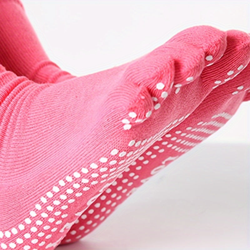 5-Toe Split Yoga Socks Ribbed Stripes Long Grippers Anti Slip