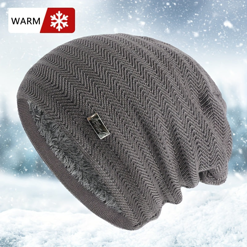 Winter Velvet Knitted Hat Coldproof Ear Warm Beanie for Outdoor Skiing