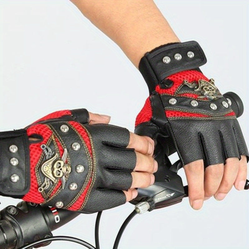 Skull Punk PU Leather Fingerless Gloves for Men and Women