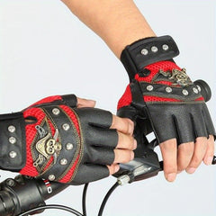 Skull Punk PU Leather Fingerless Gloves for Men and Women