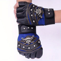 Skull Punk PU Leather Fingerless Gloves for Men and Women
