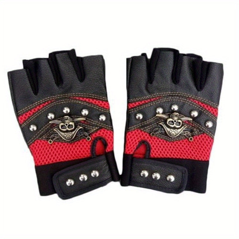 Skull Punk PU Leather Fingerless Gloves for Men and Women