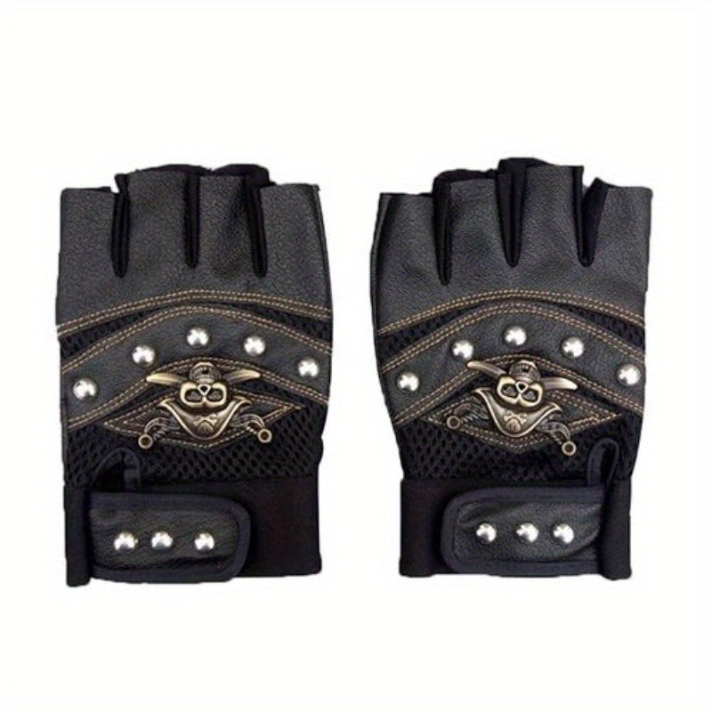 Skull Punk PU Leather Fingerless Gloves for Men and Women